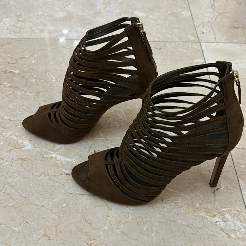 💋Sexy💋Brown Swede Zara strappy open toe booties Sz:9
